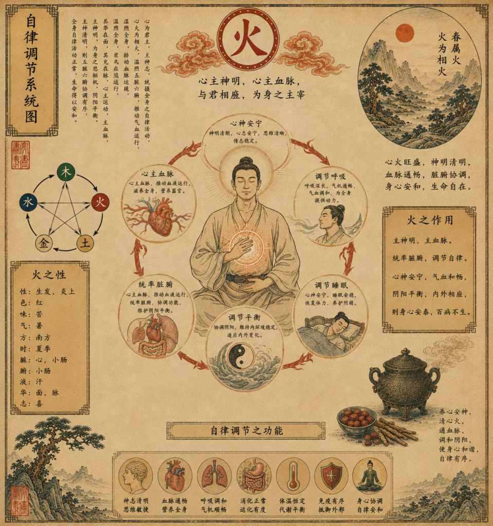 Diagramme des éléments et leur influence dans la médecine chinoise.
