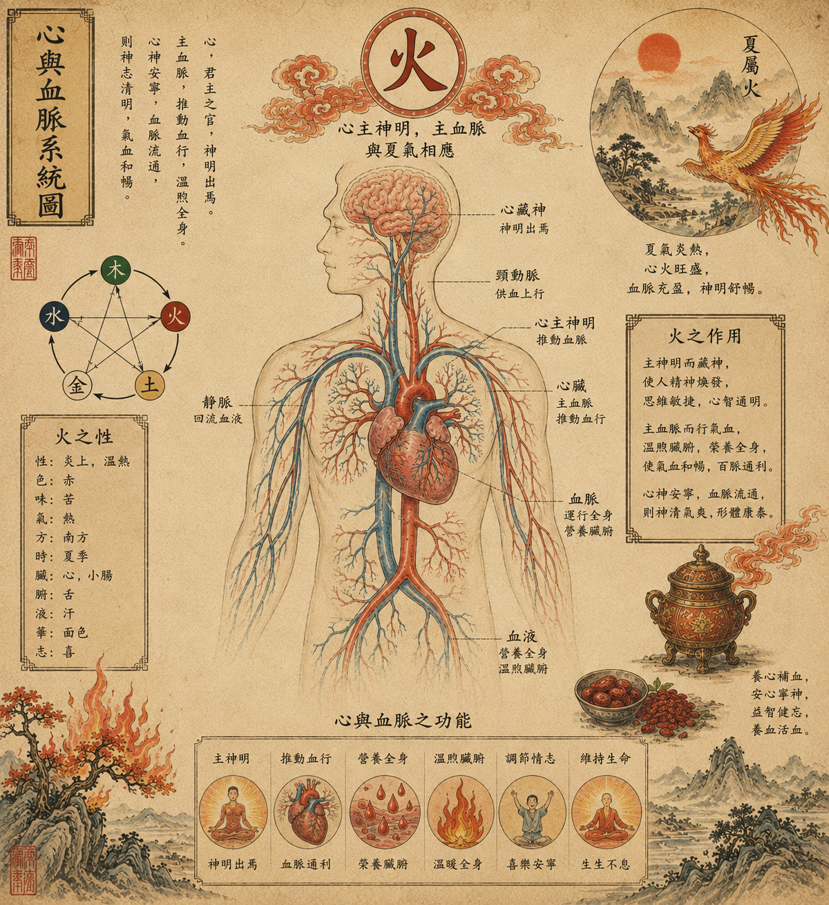 Illustration du système circulatoire selon la médecine traditionnelle chinoise.